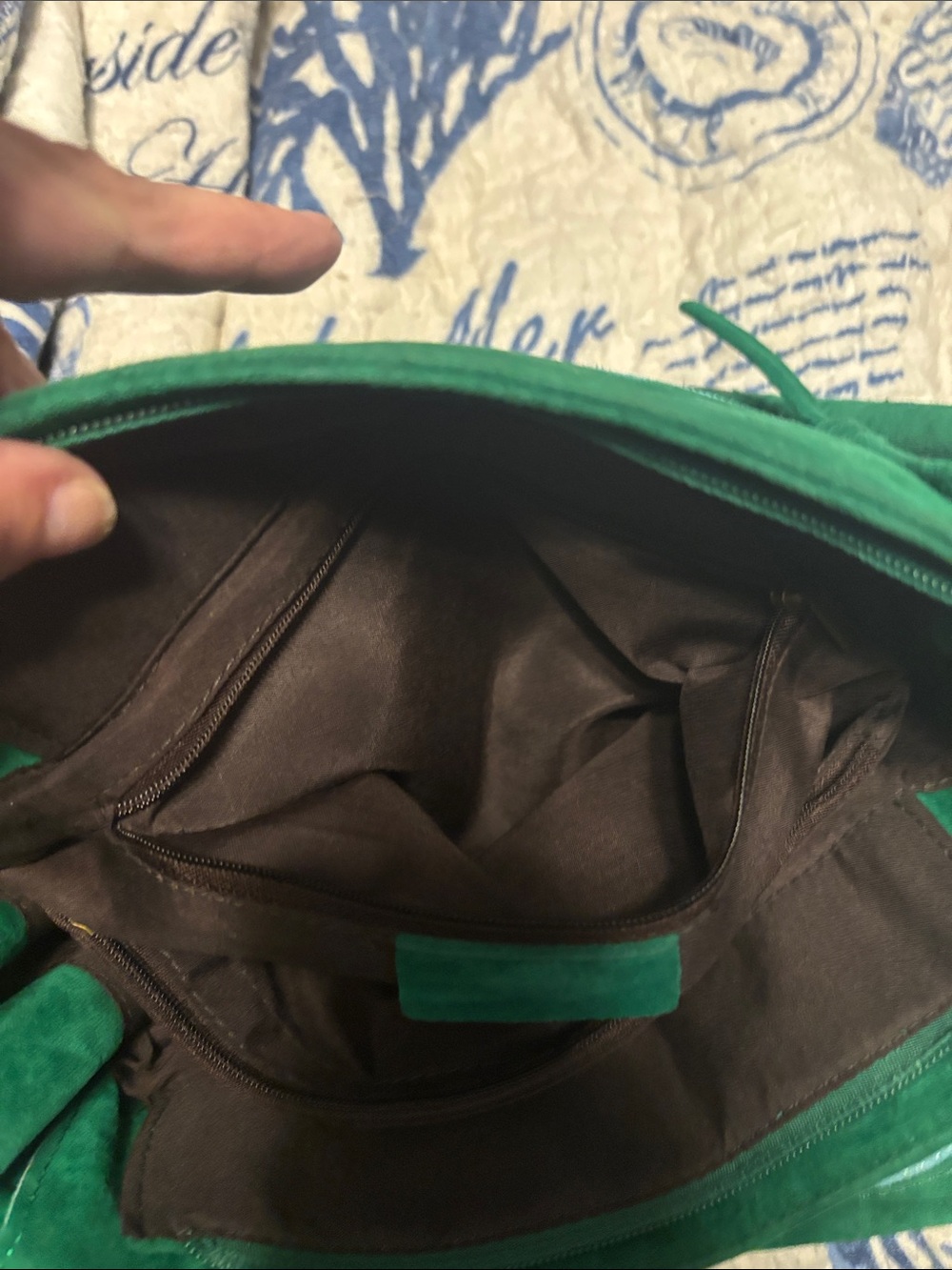 Green & Teal Striped Suede Tote Bag - Picture 8 of 11